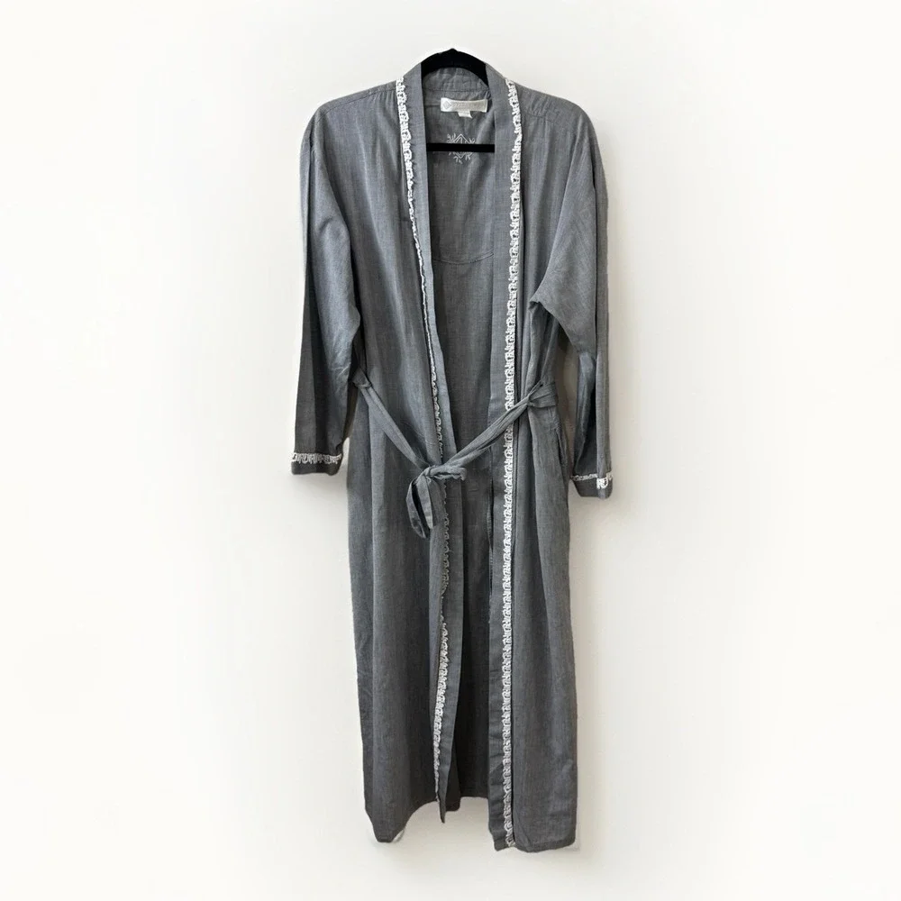 Eileen West Robe Womens S/M Gray Belted Lightweight Loungewear Sleepwear